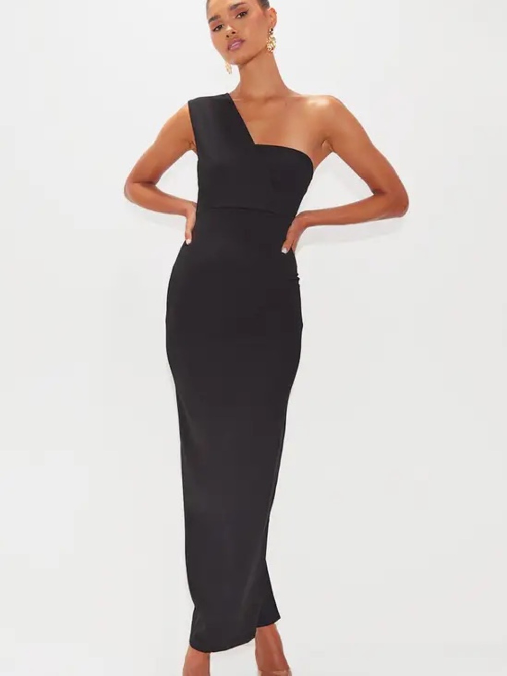 PrettyLittleThing Black One-Shoulder Maxi Dress